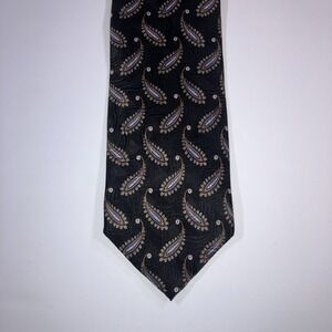 JZ Richards Silk Tie Black Gold Blue Paisley Handmade in USA 61.75" x 3.75"